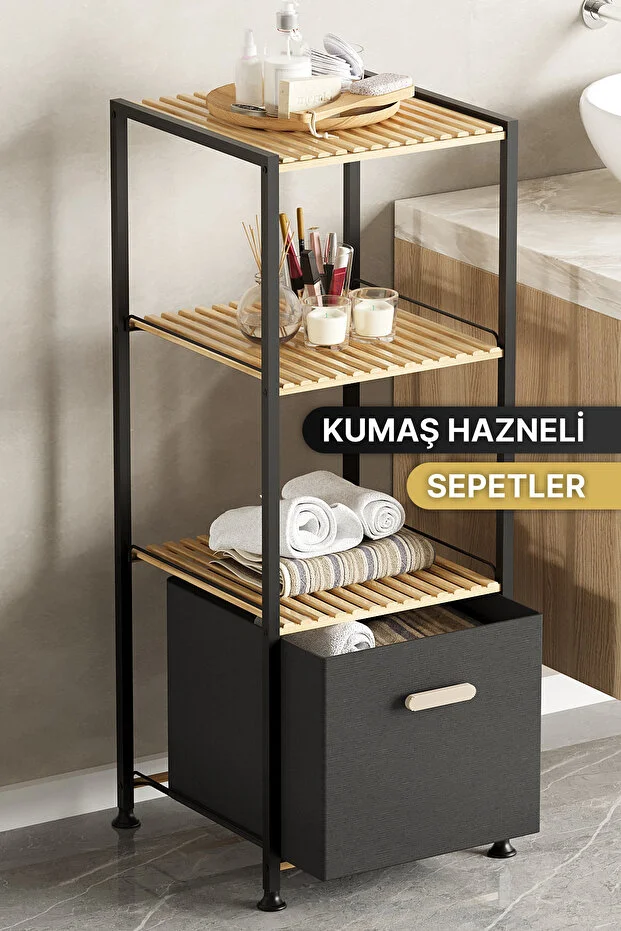 Banyo Rafı Banyo Düzenleyici Çok Amaçlı Dolap 3 Katlı Düzenleyici Kumaş Sepetli Raf